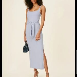 Reformation Light Blue Ribbed Maxi Dress with Waist Tie